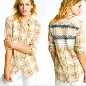 Free People western plaid woven detail button down